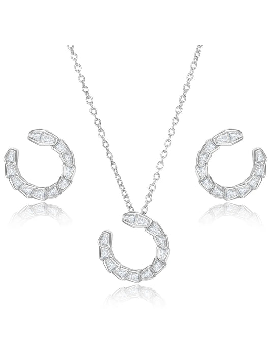 Chic Silver Baguette Circle Pendant Set