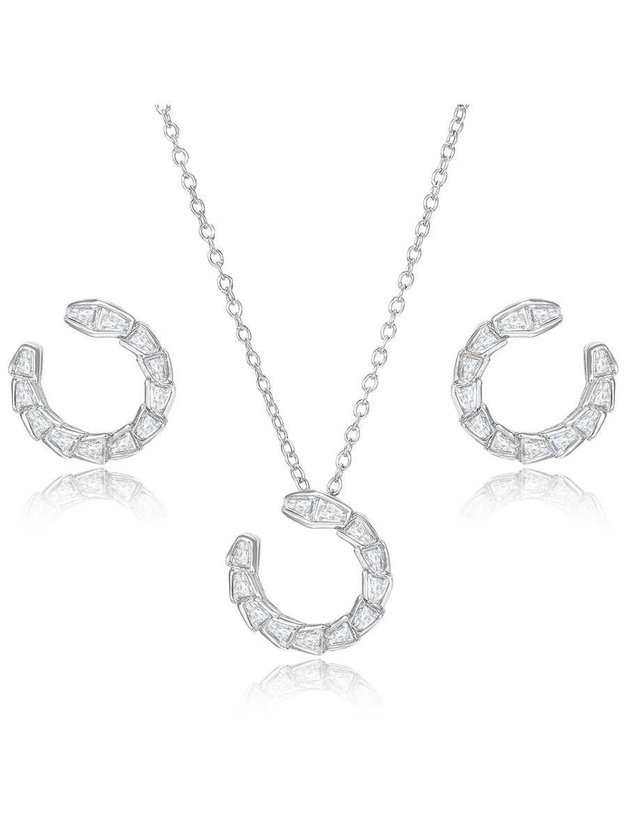 Chic Silver Baguette Circle Pendant Set