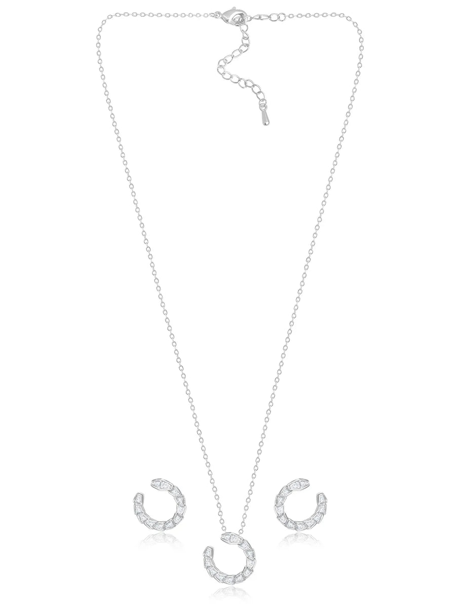 Chic Silver Baguette Circle Pendant Set