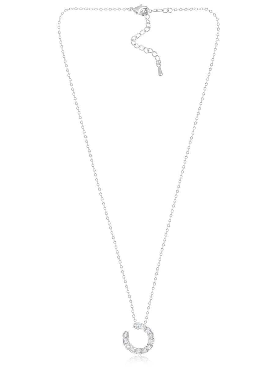 Chic Silver Baguette Circle Pendant Set