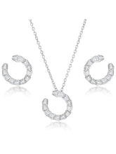 Chic Silver Baguette Circle Pendant Set