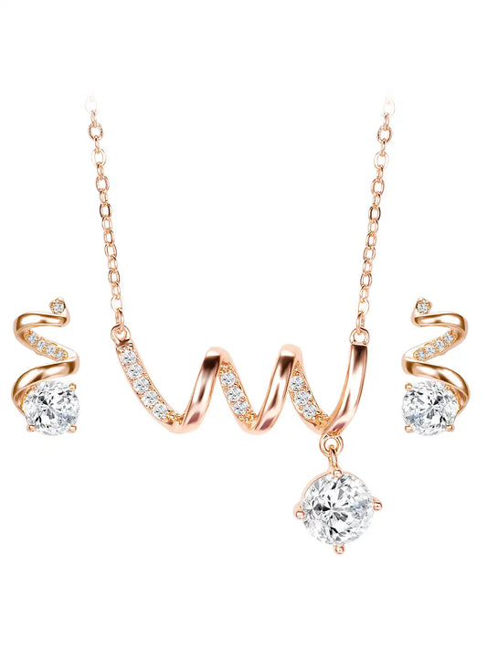 Glam Rose Gold CZ Crystal Curve Pendant Set