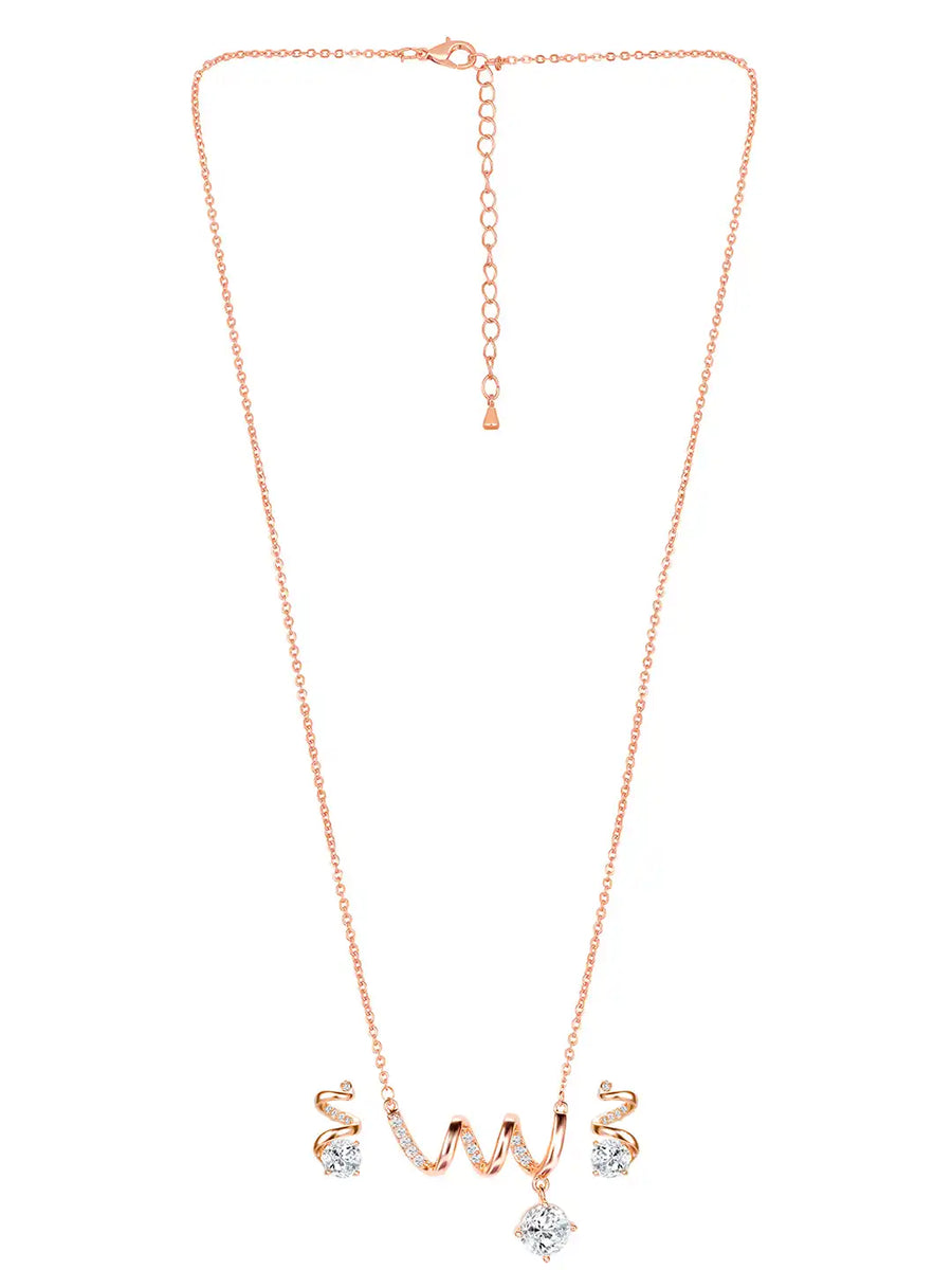 Glam Rose Gold CZ Crystal Curve Pendant Set