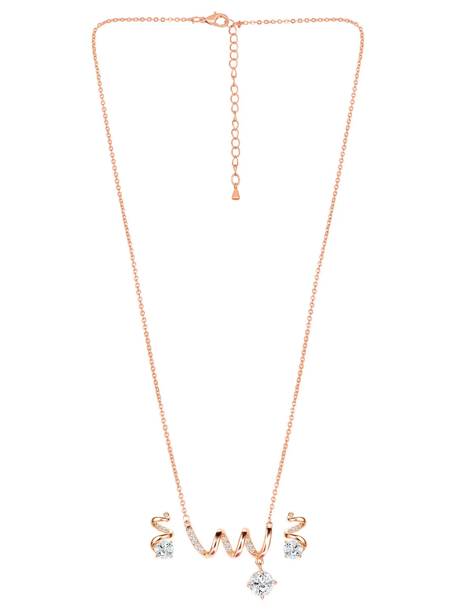 Glam Rose Gold CZ Crystal Curve Pendant Set