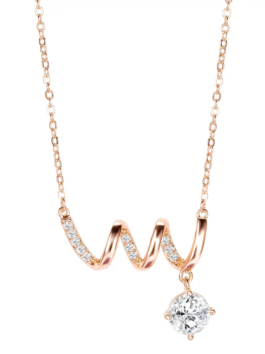 Glam Rose Gold CZ Crystal Curve Pendant Set