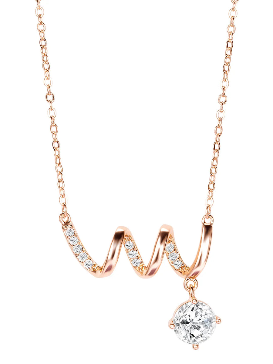 Glam Rose Gold CZ Crystal Curve Pendant Set