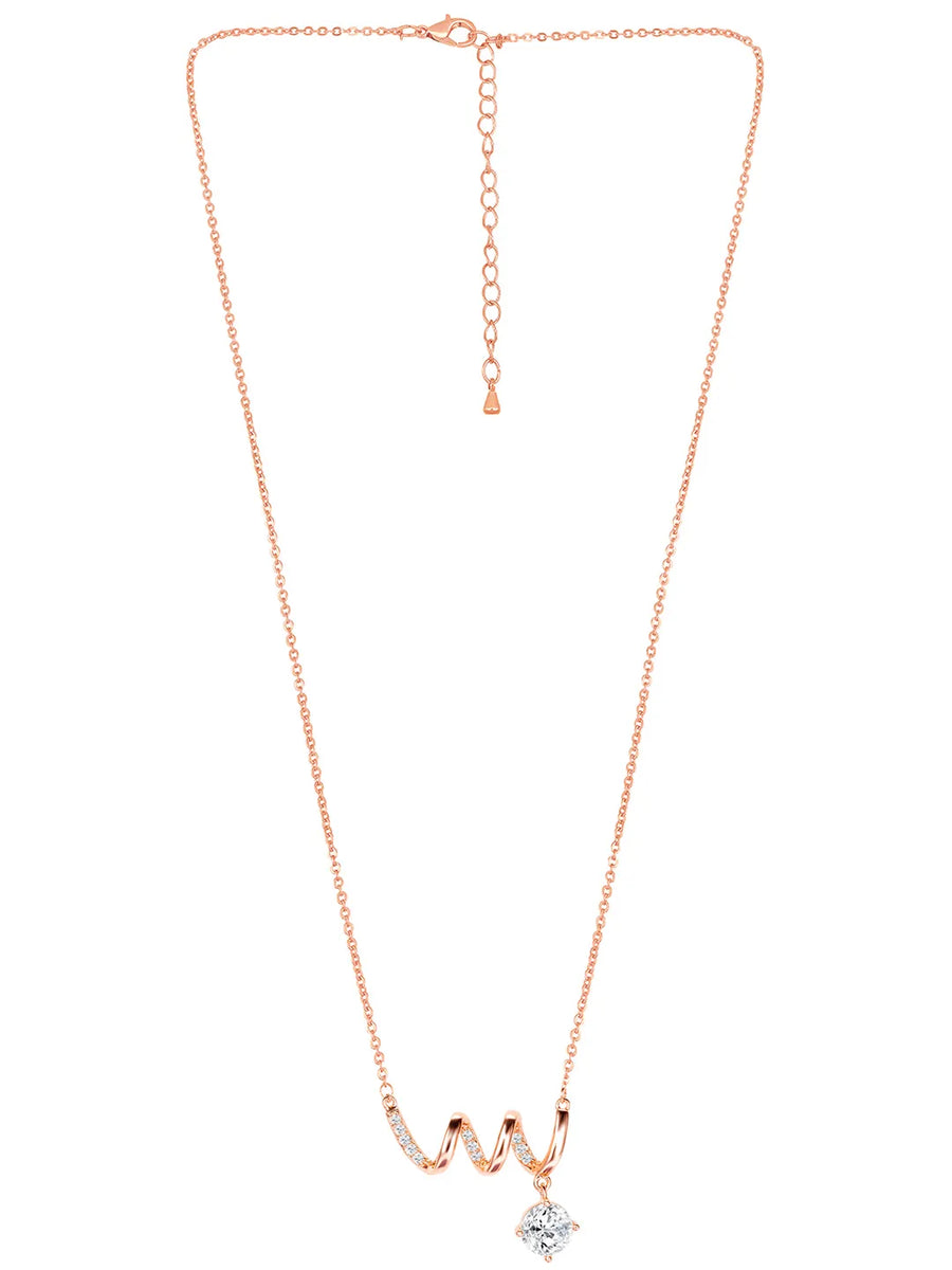 Glam Rose Gold CZ Crystal Curve Pendant Set