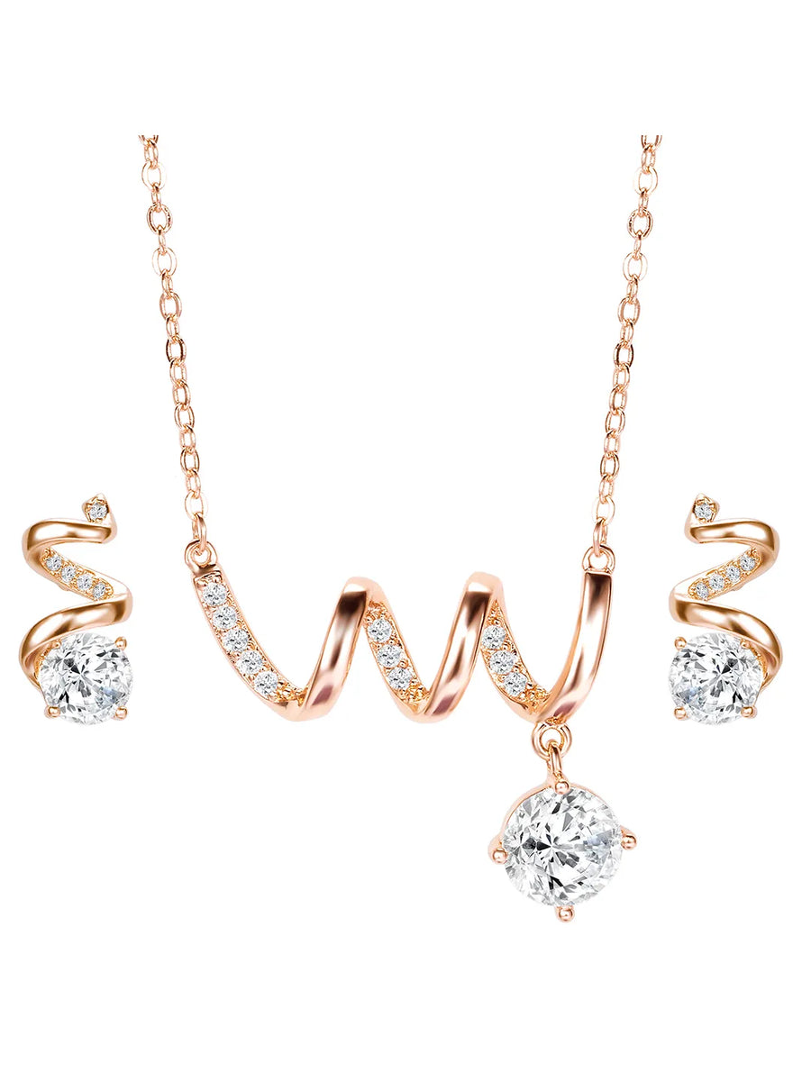 Glam Rose Gold CZ Crystal Curve Pendant Set