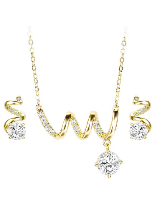 Glam Gold CZ Crystal Curve Pendant Set