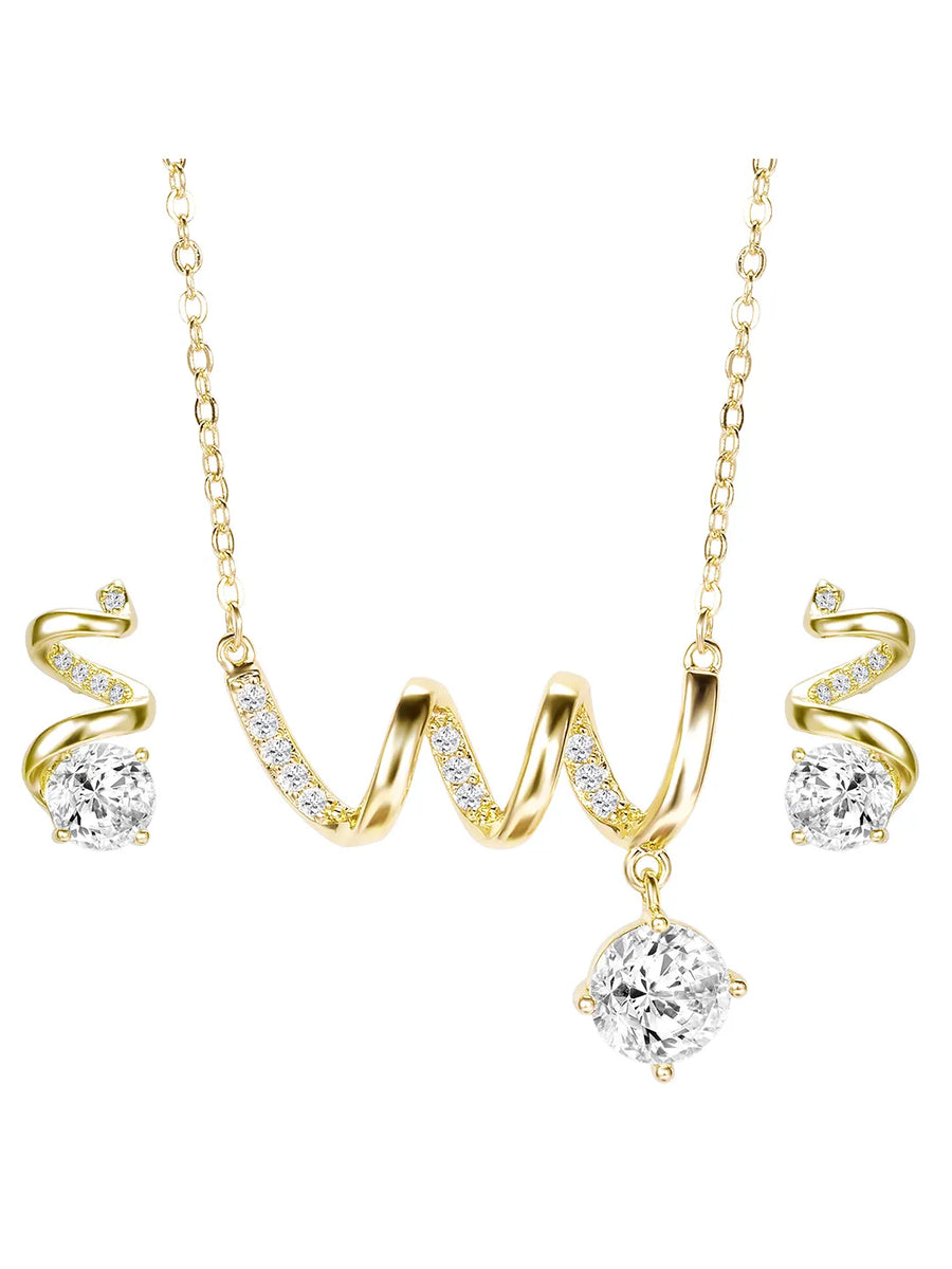 Glam Gold CZ Crystal Curve Pendant Set