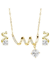 Glam Gold CZ Crystal Curve Pendant Set