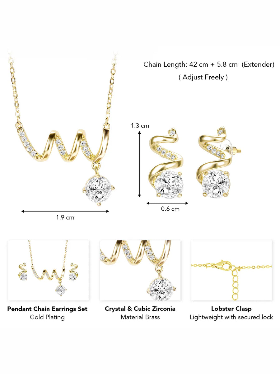Glam Gold CZ Crystal Curve Pendant Set