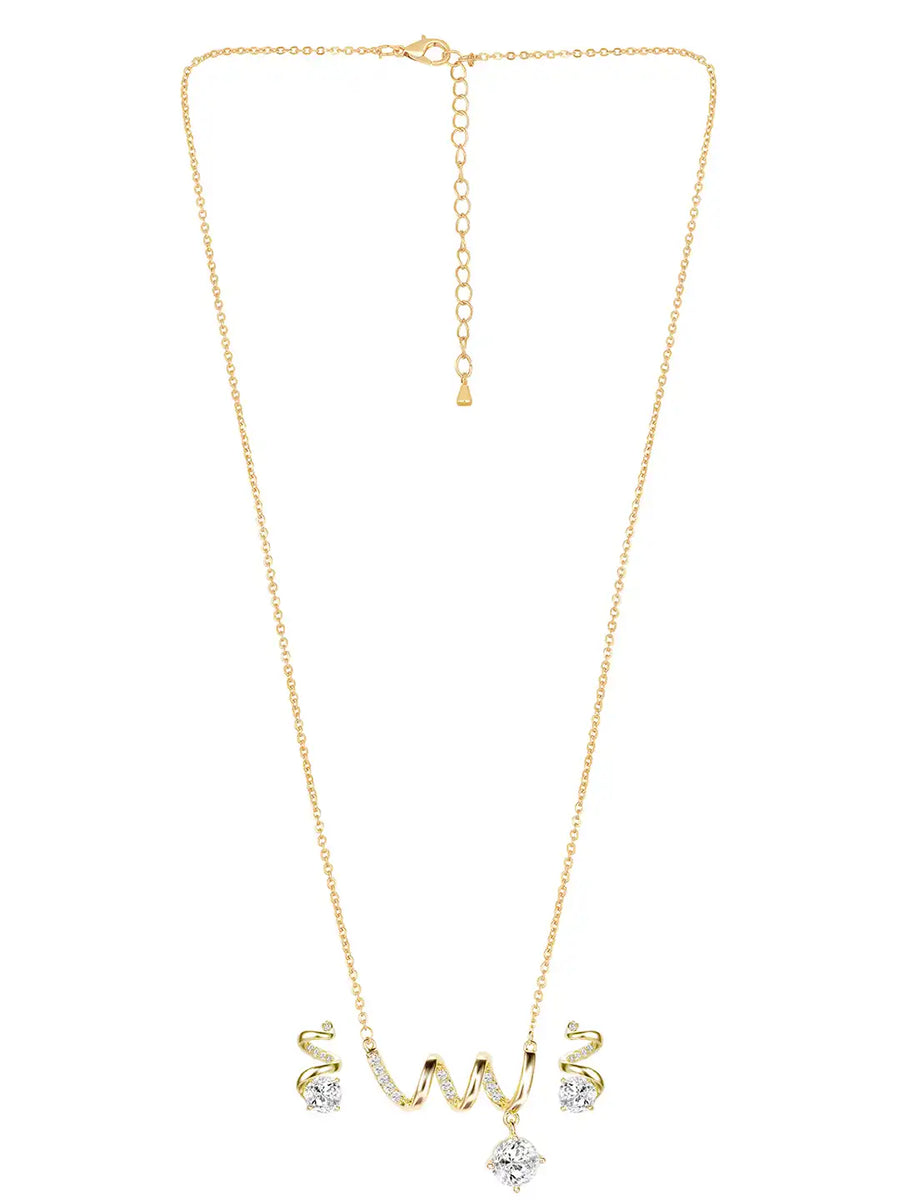 Glam Gold CZ Crystal Curve Pendant Set