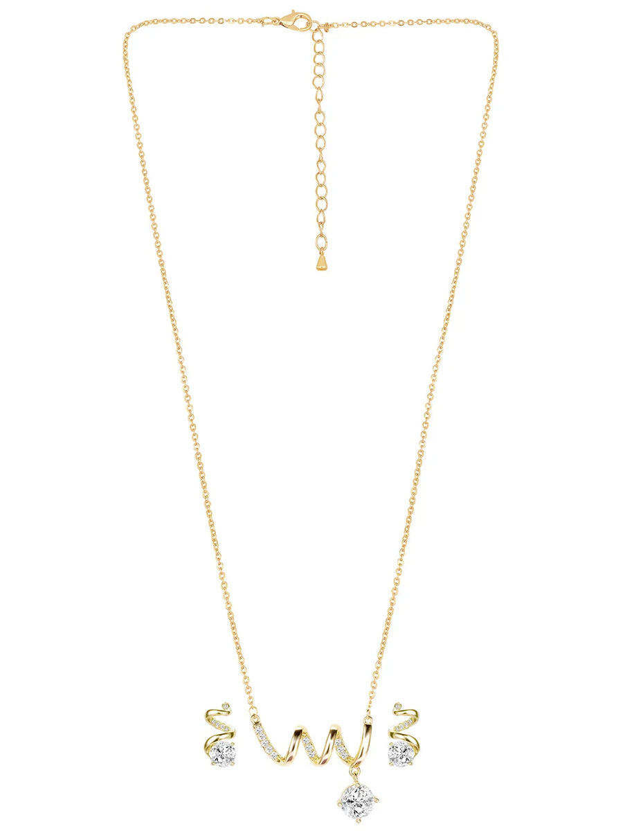 Glam Gold CZ Crystal Curve Pendant Set