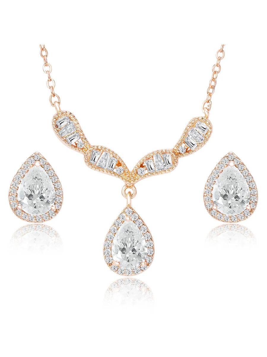 Alluring Rose Gold CZ Teardrop Pendant Set