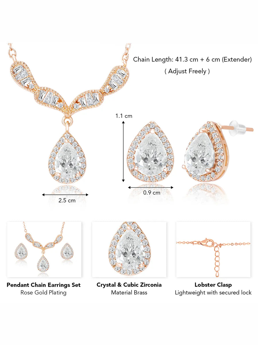 Alluring Rose Gold CZ Teardrop Pendant Set