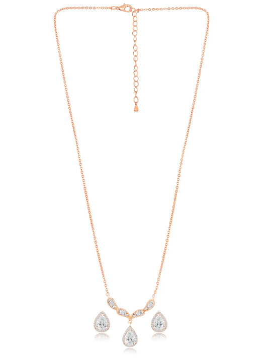 Alluring Rose Gold CZ Teardrop Pendant Set