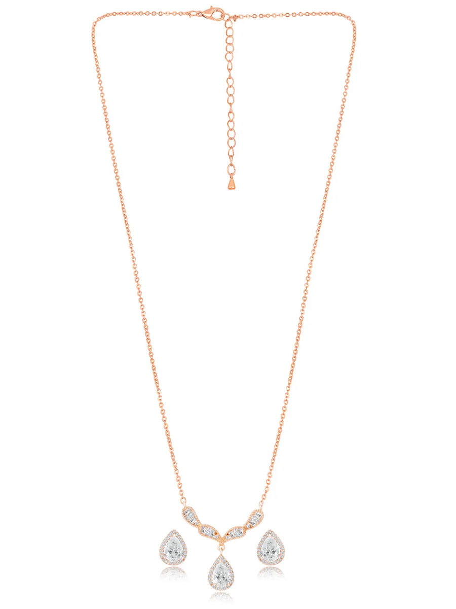 Alluring Rose Gold CZ Teardrop Pendant Set