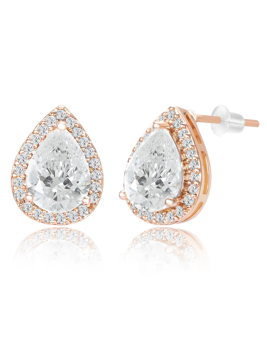 Alluring Rose Gold CZ Teardrop Pendant Set