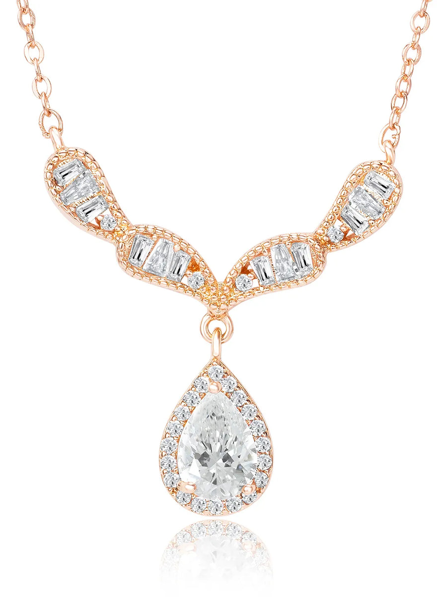 Alluring Rose Gold CZ Teardrop Pendant Set