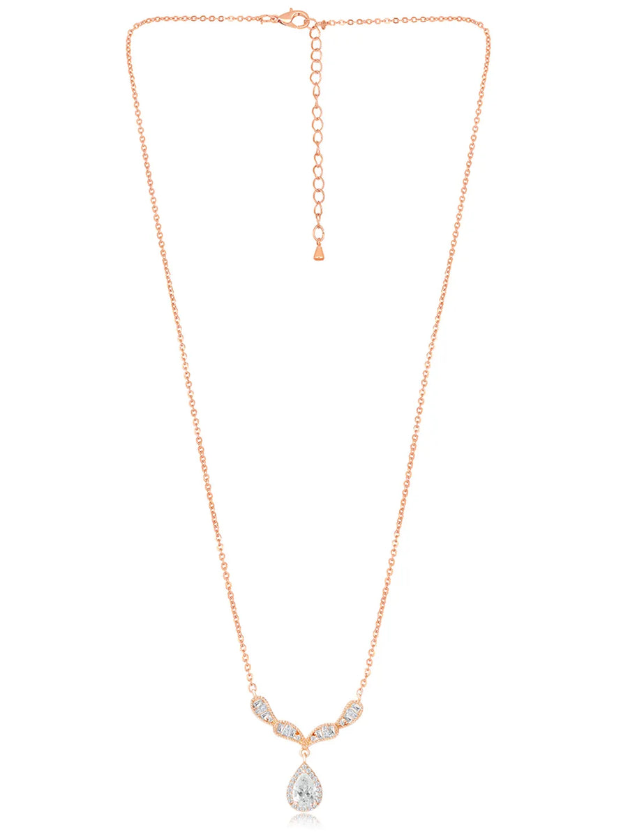 Alluring Rose Gold CZ Teardrop Pendant Set