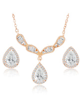 Alluring Rose Gold CZ Teardrop Pendant Set