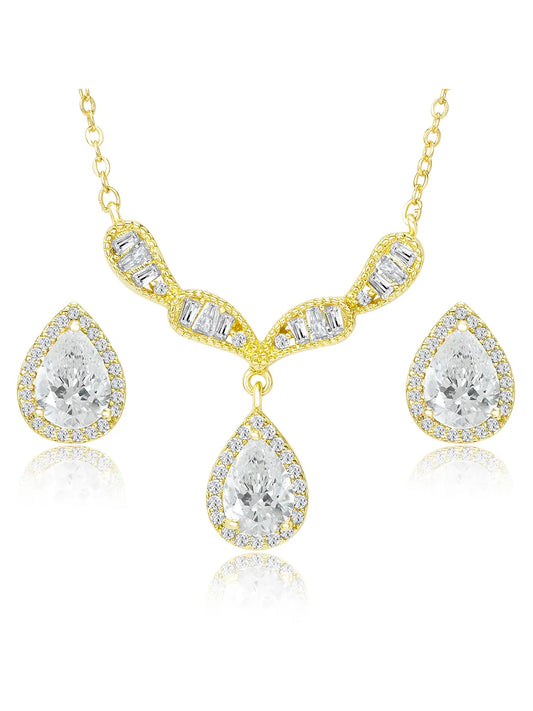Alluring Gold CZ Teardrop Pendant Set