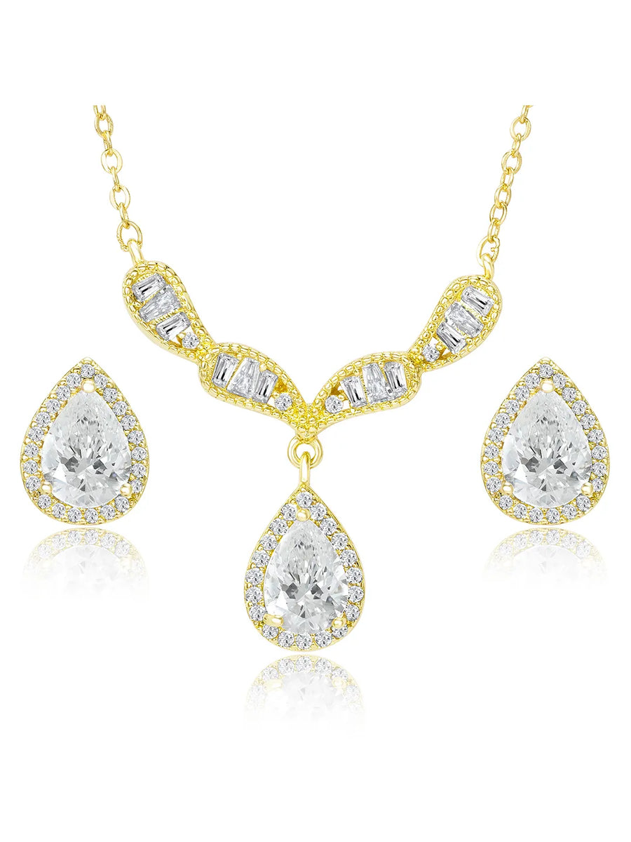Alluring Gold CZ Teardrop Pendant Set