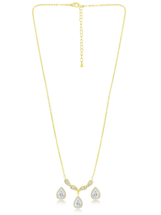 Alluring Gold CZ Teardrop Pendant Set