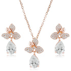 Blooming Rose Gold CZ Floral Pendant Set