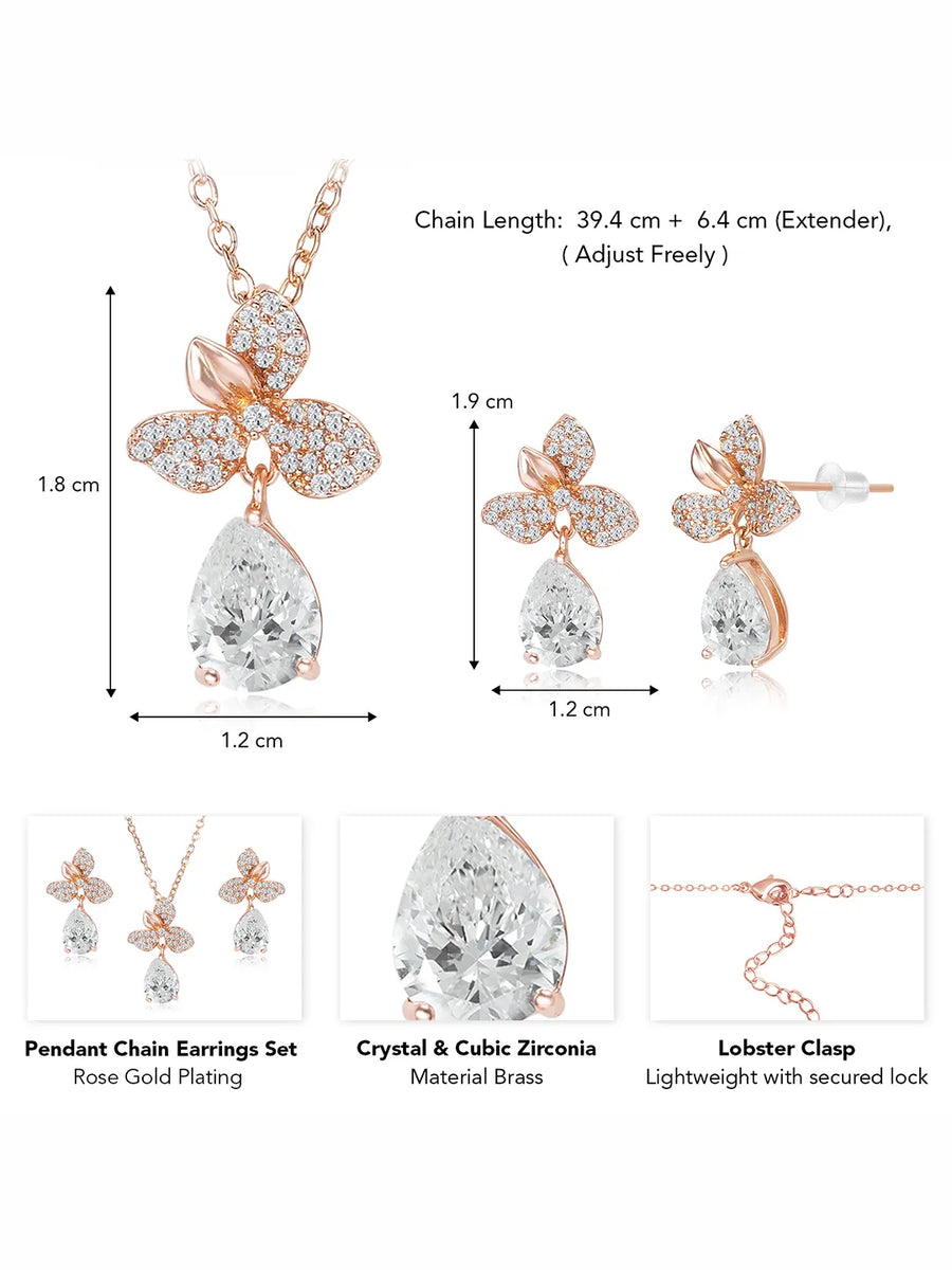 Blooming Rose Gold CZ Floral Pendant Set