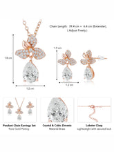 Blooming Rose Gold CZ Floral Pendant Set