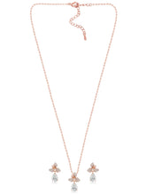 Blooming Rose Gold CZ Floral Pendant Set