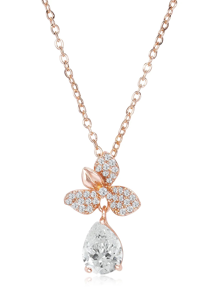 Blooming Rose Gold CZ Floral Pendant Set