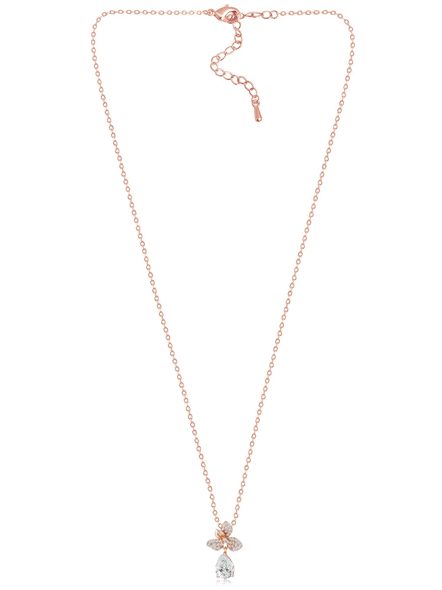 Blooming Rose Gold CZ Floral Pendant Set