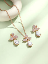 Blooming Rose Gold CZ Floral Pendant Set