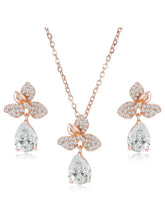 Blooming Rose Gold CZ Floral Pendant Set