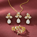 Floral Diamond Drop Gold Pendant Set with Ring