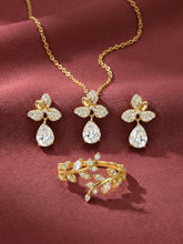 Floral Diamond Drop Gold Pendant Set with Ring
