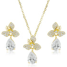Floral Diamond Drop Gold Pendant Set with Ring