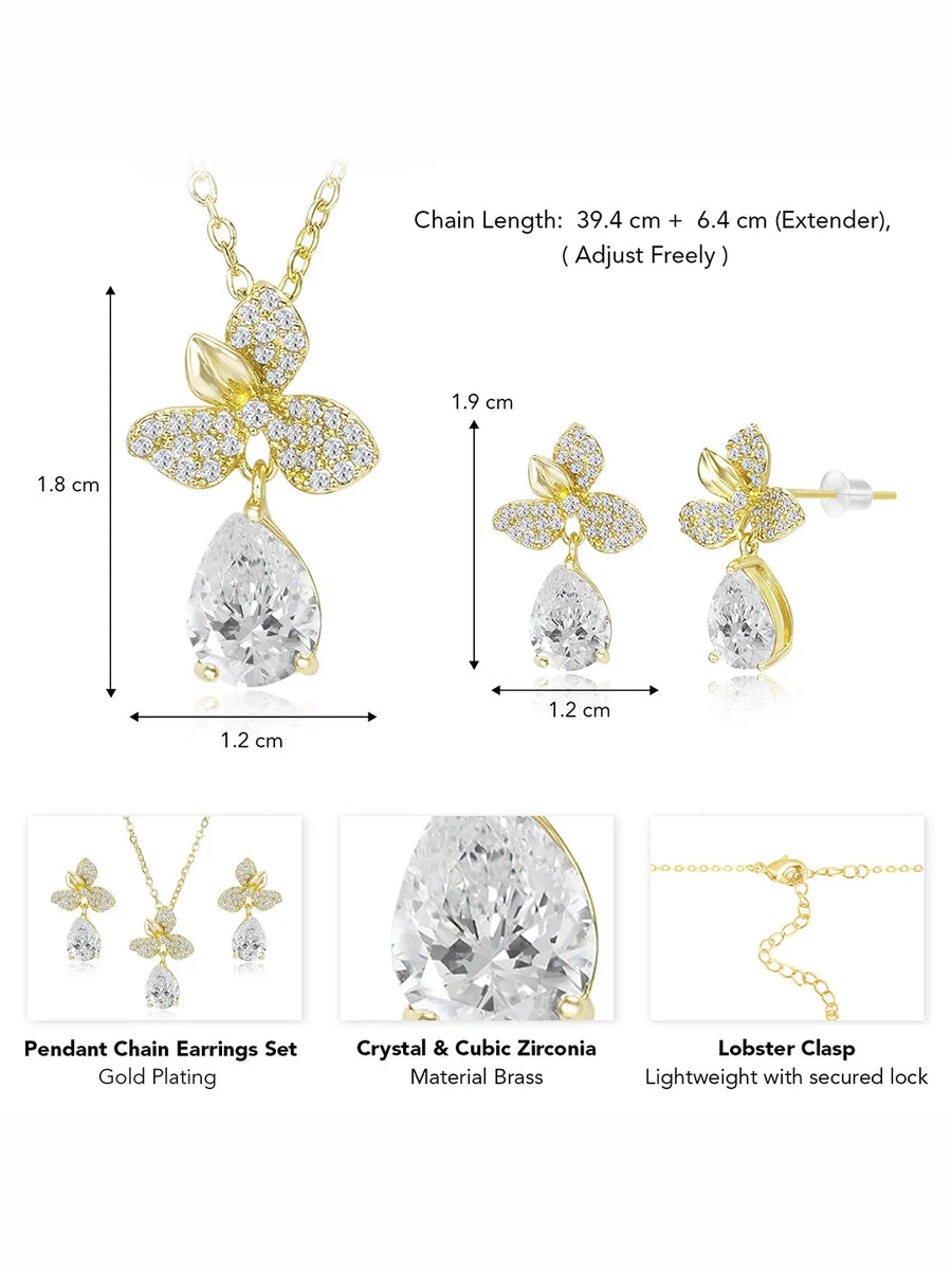 Floral Diamond Drop Gold Pendant Set with Ring