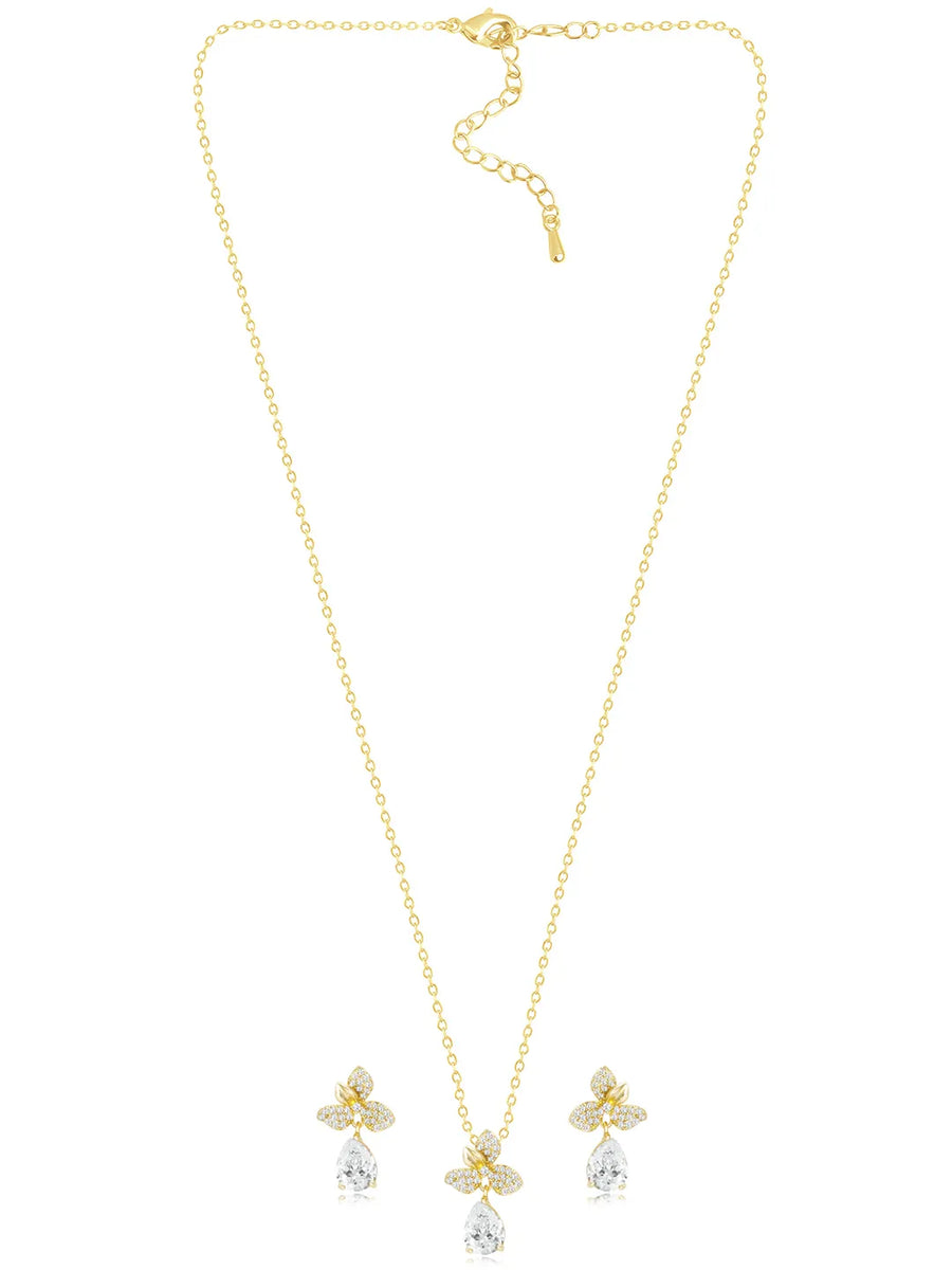 Blooming Gold CZ Floral Pendant Set