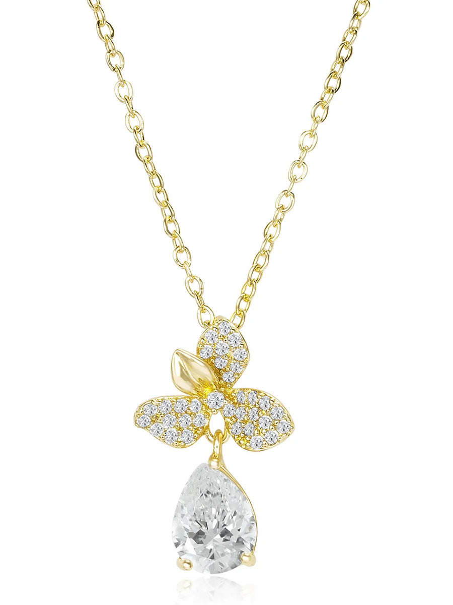 Floral Diamond Drop Gold Pendant Set with Ring