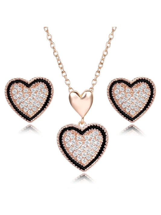 Charming Rose Gold CZ Heart Pendant Set