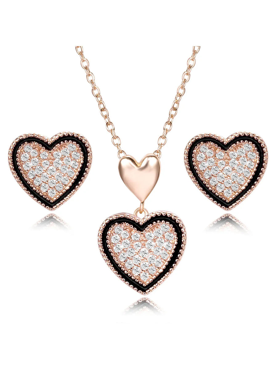 Charming Rose Gold CZ Heart Pendant Set