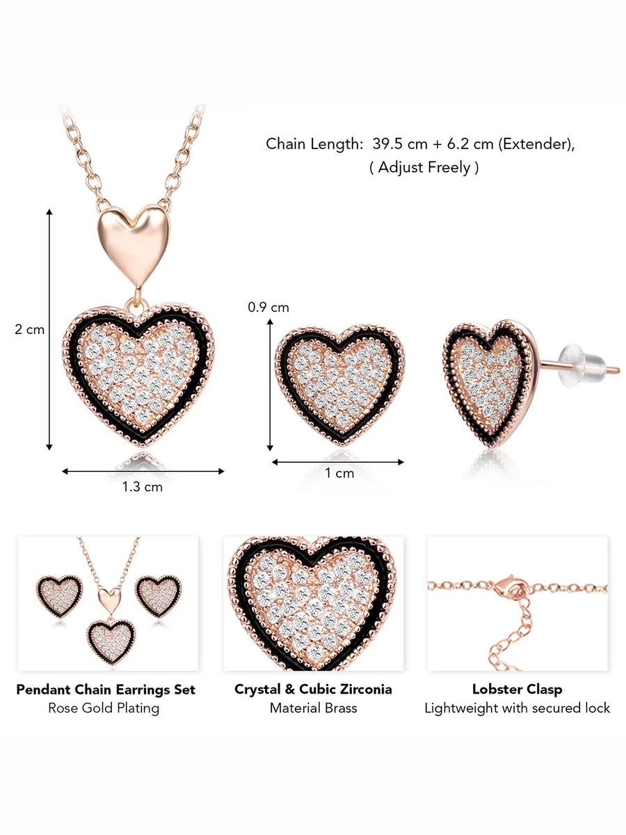 Charming Rose Gold CZ Heart Pendant Set