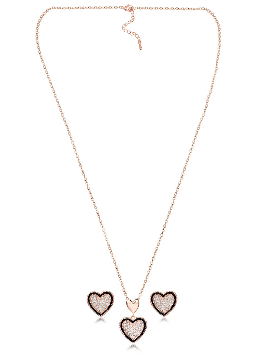 Charming Rose Gold CZ Heart Pendant Set