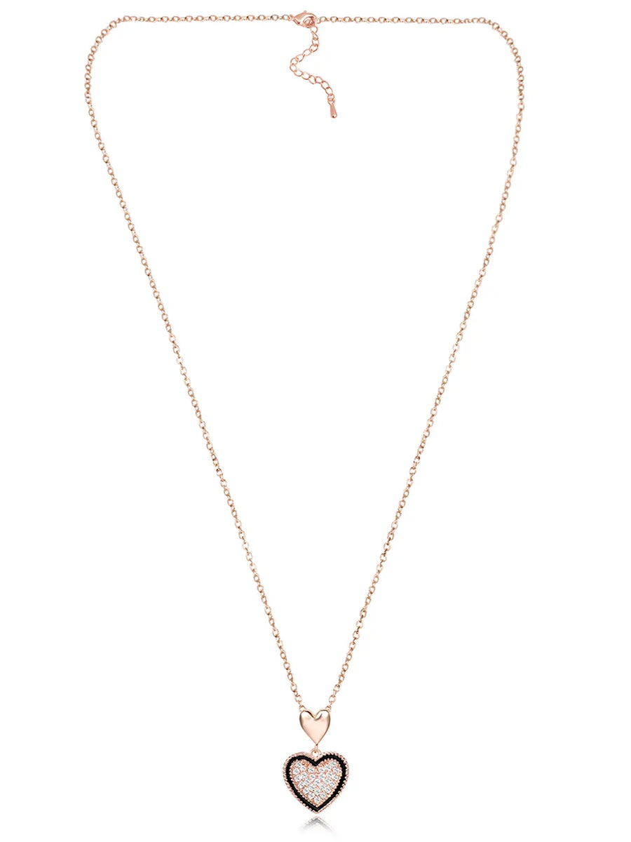 Charming Rose Gold CZ Heart Pendant Set