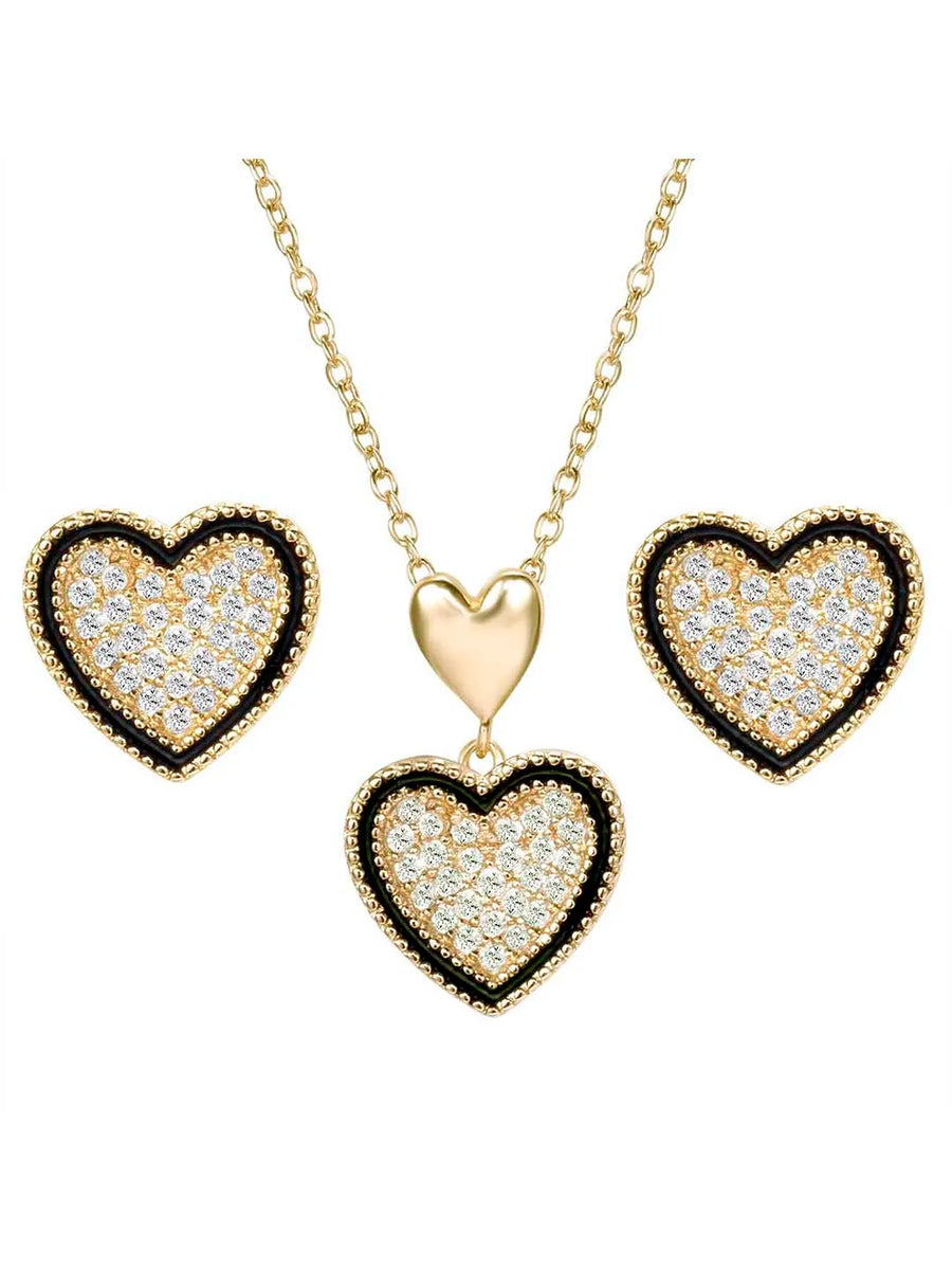 Charming Gold-Plated CZ Heart Pendant Set
