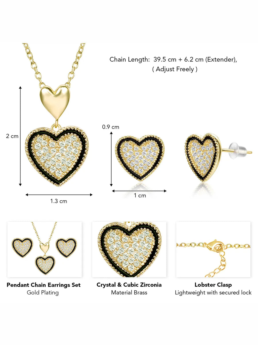 Charming Gold-Plated CZ Heart Pendant Set